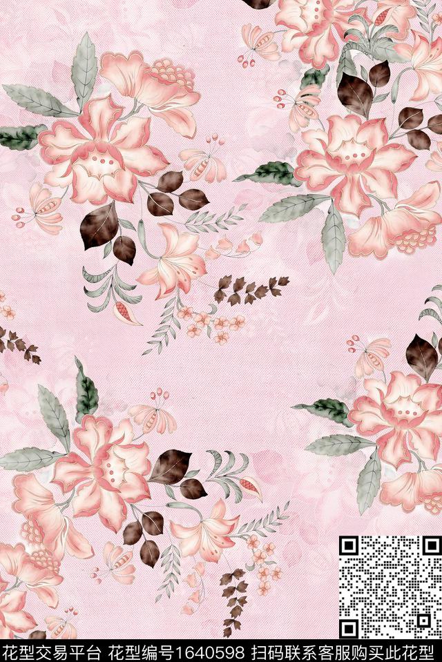 年轻女装满版散花花卉数码印花花型下载（图片编号: 1640598） - 瓦栏（Walan）