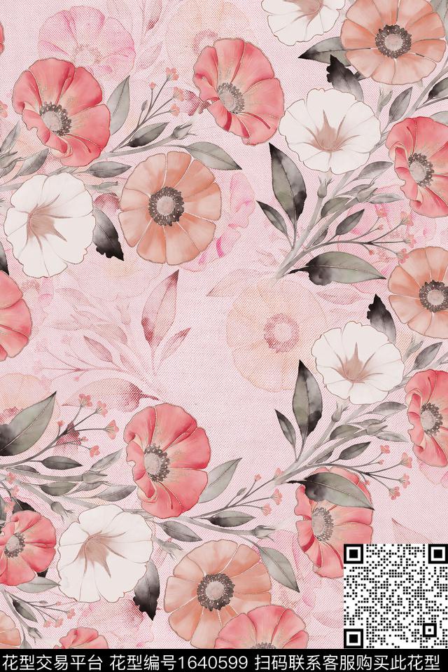 年轻女装满版散花花卉数码印花花型下载（图片编号: 1640599） - 瓦栏（Walan）