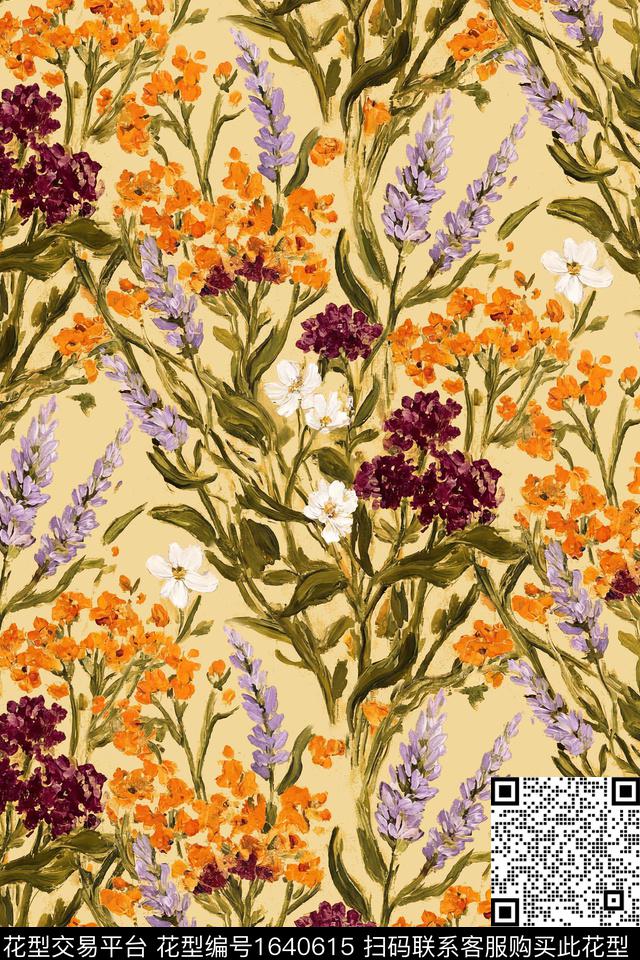 花卉油画花型数码印花花型下载（图片编号: 1640615） - 瓦栏（Walan）