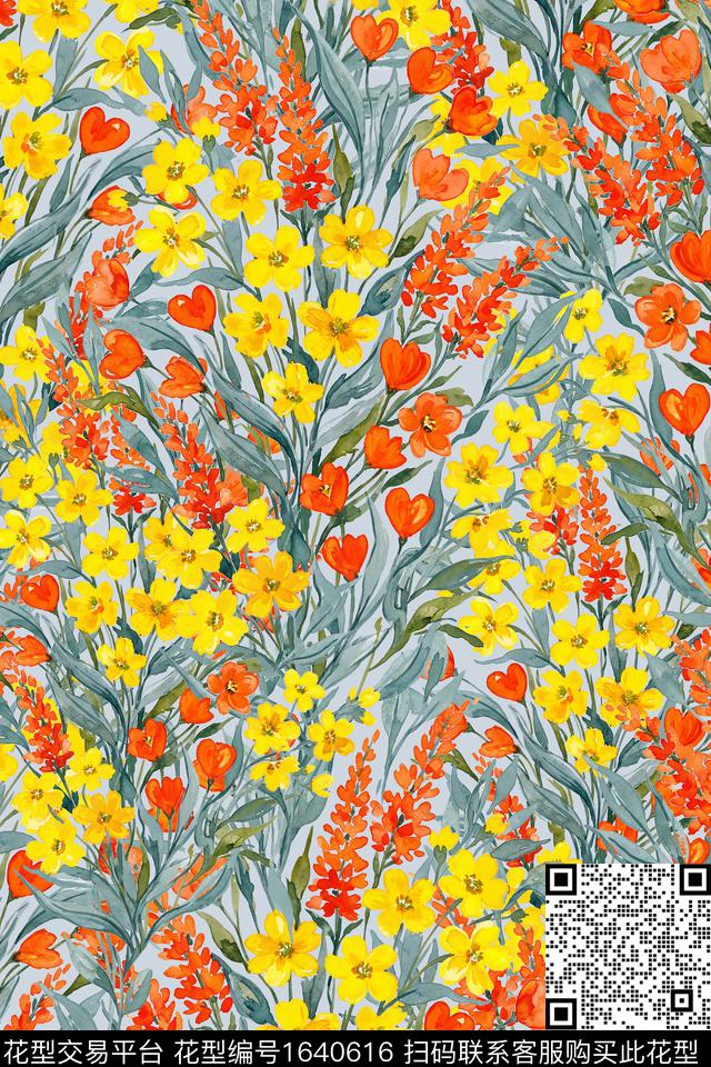 花卉花束水彩花卉数码印花花型下载（图片编号: 1640616） - 瓦栏（Walan）