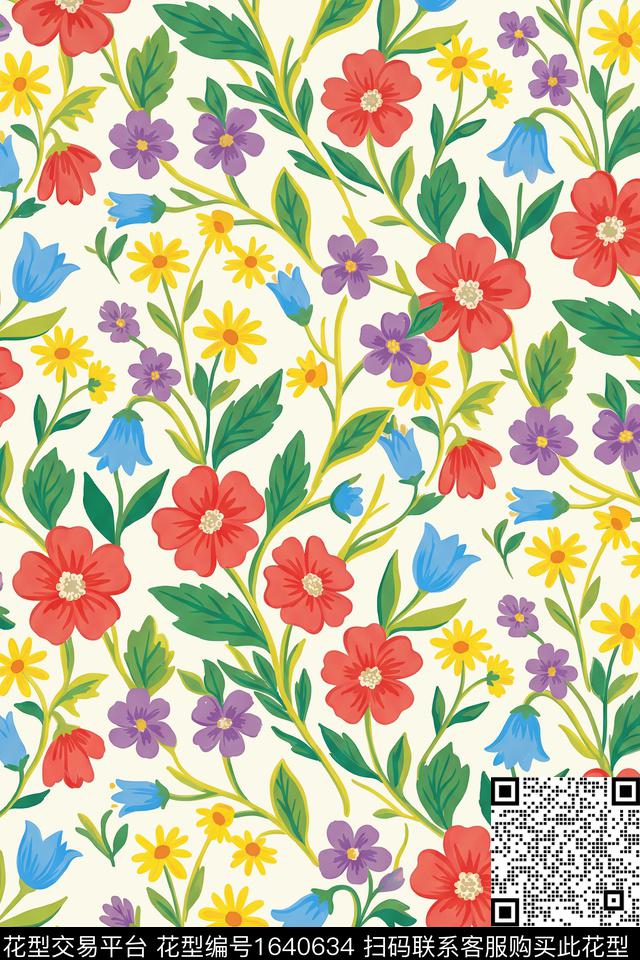 花卉满版花卉春夏花型数码印花花型下载（图片编号: 1640634） - 瓦栏（Walan）