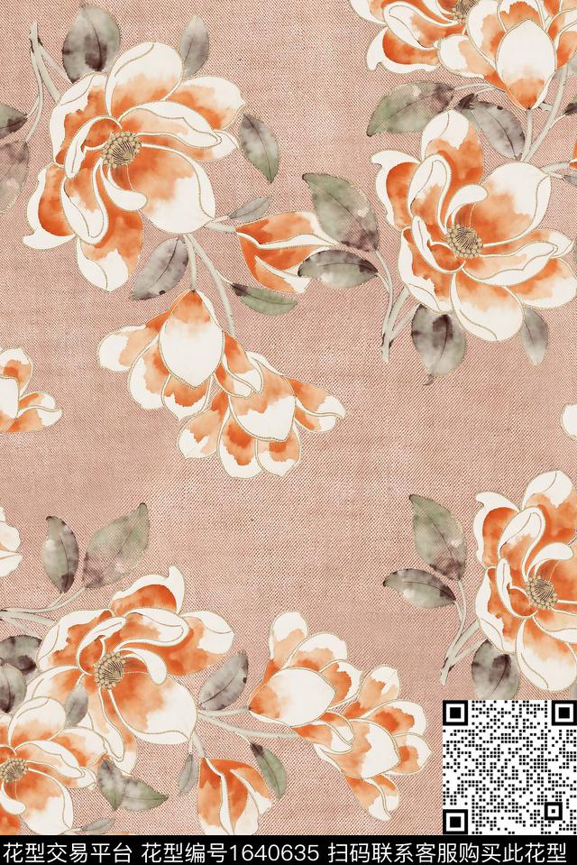 年轻女装满版散花花卉数码印花花型下载（图片编号: 1640635） - 瓦栏（Walan）