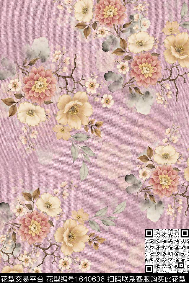 年轻女装满版散花花卉数码印花花型下载（图片编号: 1640636） - 瓦栏（Walan）