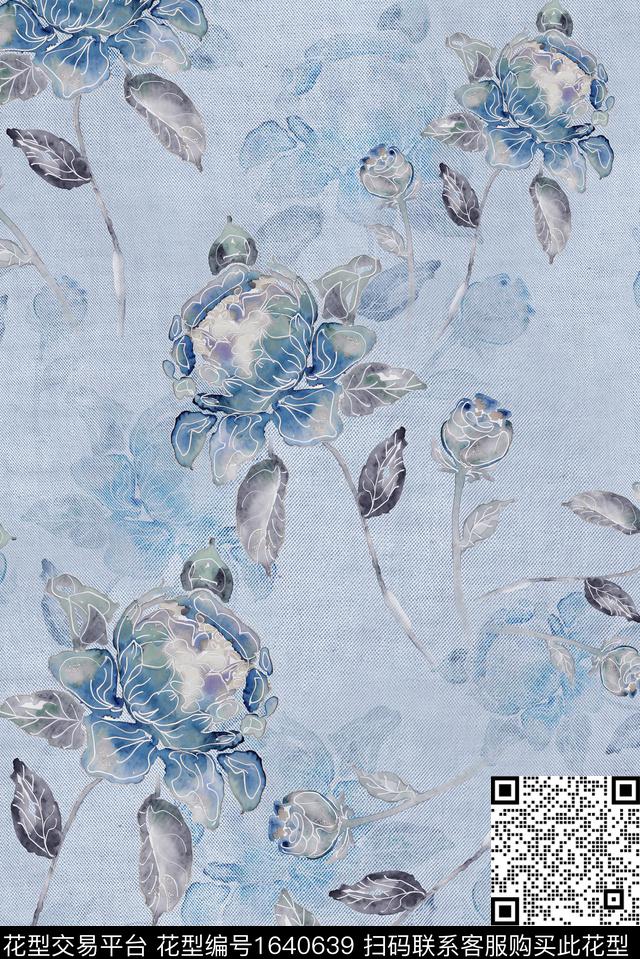 年轻女装满版散花花卉数码印花花型下载（图片编号: 1640639） - 瓦栏（Walan）