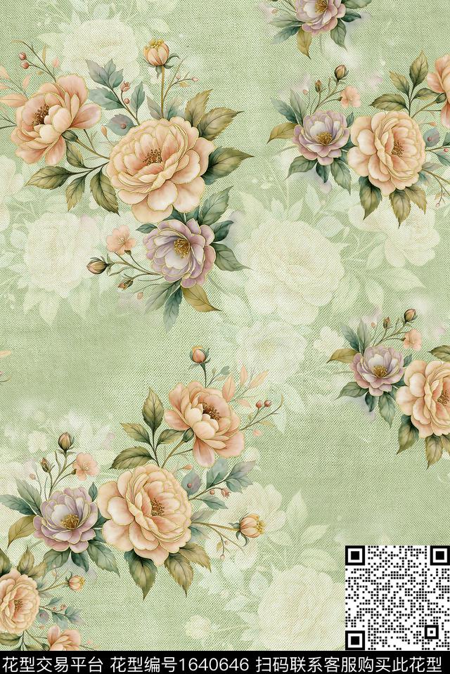 年轻女装满版散花花卉数码印花花型下载（图片编号: 1640646） - 瓦栏（Walan）