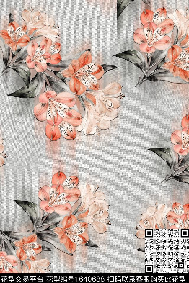 年轻女装满版散花花卉数码印花花型下载（图片编号: 1640688） - 瓦栏（Walan）
