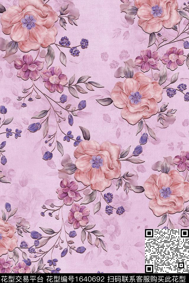 年轻女装满版散花花卉数码印花花型下载（图片编号: 1640692） - 瓦栏（Walan）