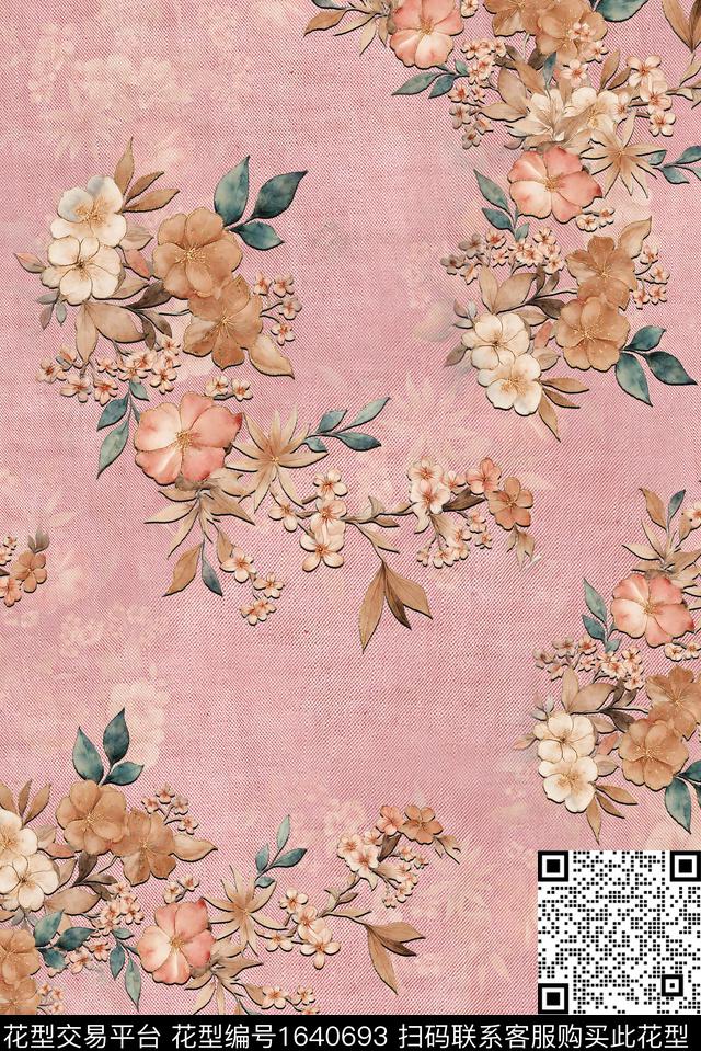 年轻女装满版散花花卉数码印花花型下载（图片编号: 1640693） - 瓦栏（Walan）