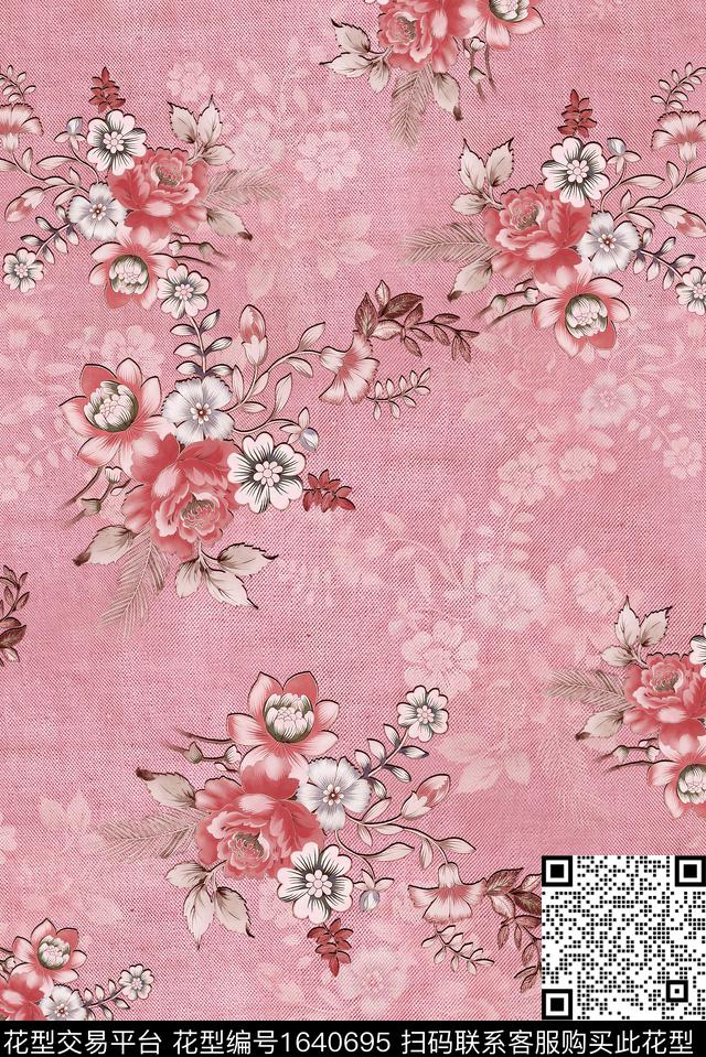 年轻女装满版散花花卉数码印花花型下载（图片编号: 1640695） - 瓦栏（Walan）