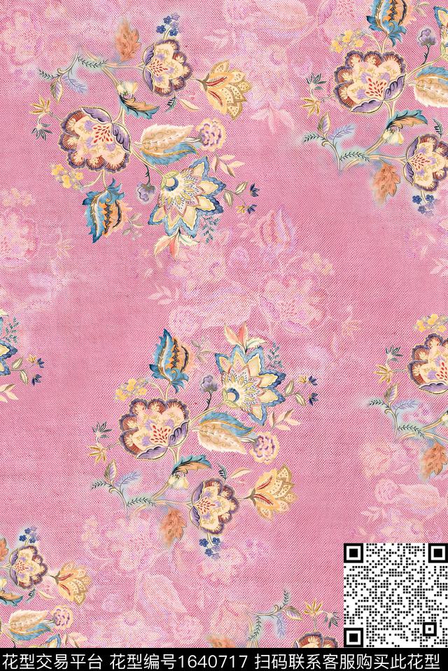 年轻女装满版散花花卉数码印花花型下载（图片编号: 1640717） - 瓦栏（Walan）