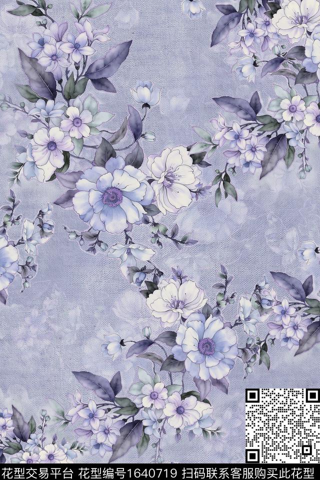 年轻女装满版散花花卉数码印花花型下载（图片编号: 1640719） - 瓦栏（Walan）