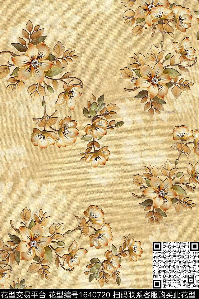 年轻女装满版散花花卉数码印花花型下载（图片编号: 1640720） - 瓦栏（Walan）