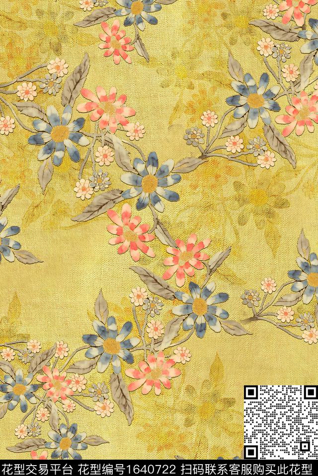年轻女装满版散花花卉数码印花花型下载（图片编号: 1640722） - 瓦栏（Walan）