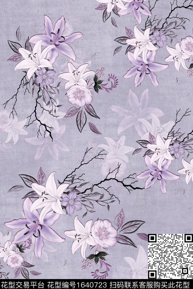年轻女装满版散花花卉数码印花花型下载（图片编号: 1640723） - 瓦栏（Walan）