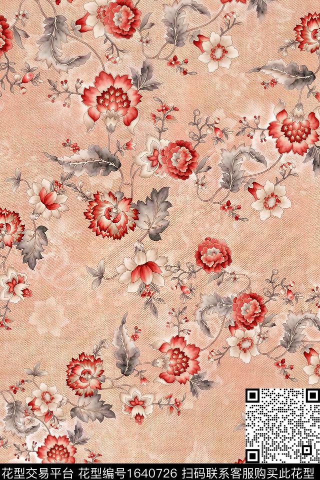 年轻女装满版散花花卉数码印花花型下载（图片编号: 1640726） - 瓦栏（Walan）