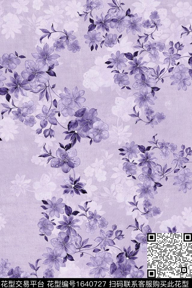 年轻女装满版散花花卉数码印花花型下载（图片编号: 1640727） - 瓦栏（Walan）