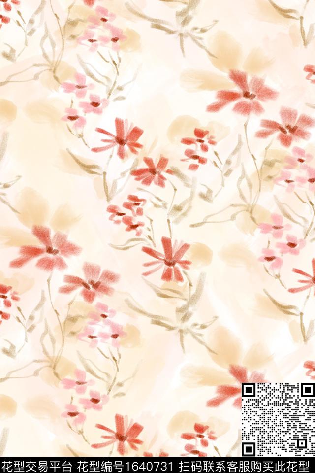 侘寂花卉小碎花数码印花花型下载（图片编号: 1640731） - 瓦栏（Walan）