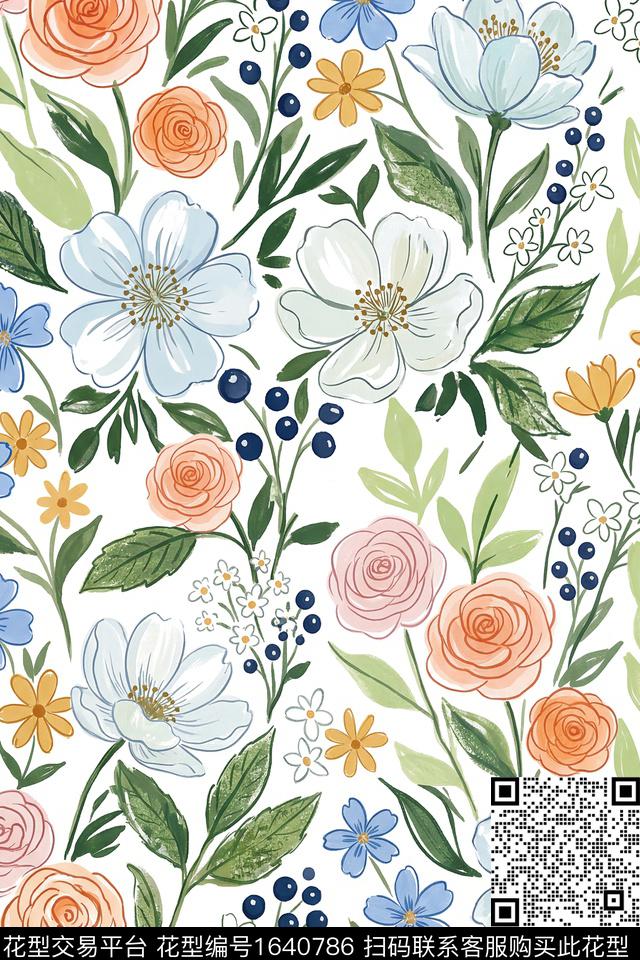 年轻女装花卉水彩花卉数码印花花型下载（图片编号: 1640786） - 瓦栏（Walan）