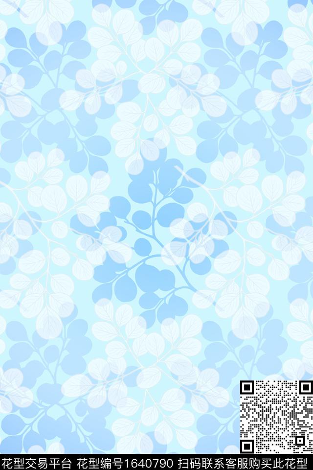 年轻女装剪影叶子数码印花花型下载（图片编号: 1640790） - 瓦栏（Walan）