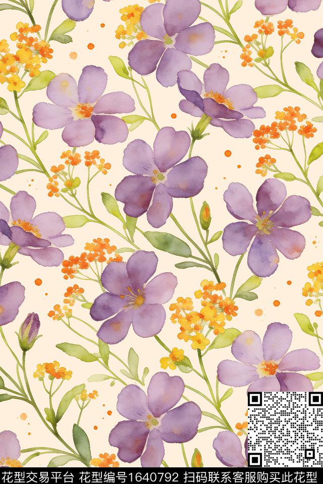 年轻女装花卉水彩花卉数码印花花型下载（图片编号: 1640792） - 瓦栏（Walan）