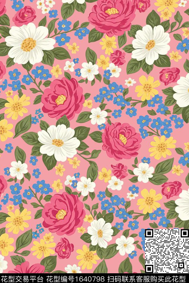 花卉满版散花靓丽数码印花花型下载（图片编号: 1640798） - 瓦栏（Walan）