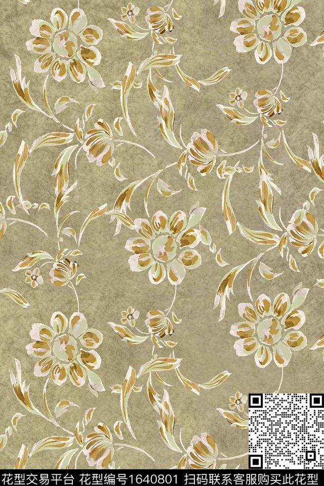 花卉水彩花卉中老年数码印花花型下载（图片编号: 1640801） - 瓦栏（Walan）