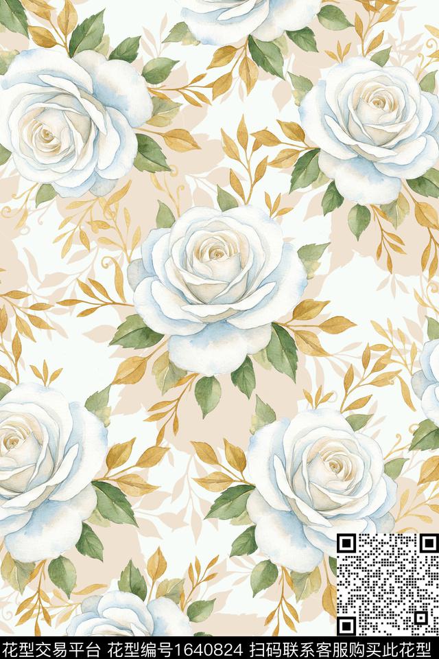 花卉水彩花卉剪影数码印花花型下载（图片编号: 1640824） - 瓦栏（Walan）
