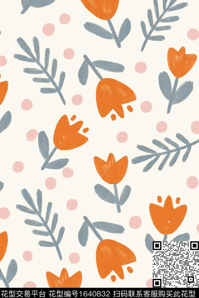 年轻女装花卉波点数码印花花型下载（图片编号: 1640832） - 瓦栏（Walan）