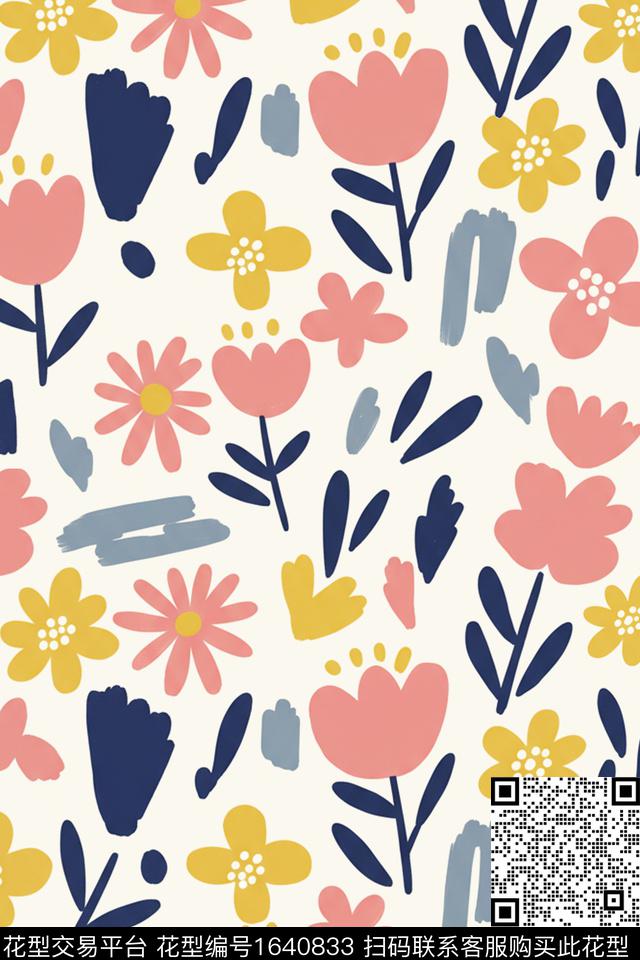 年轻女装花卉笔触数码印花花型下载（图片编号: 1640833） - 瓦栏（Walan）