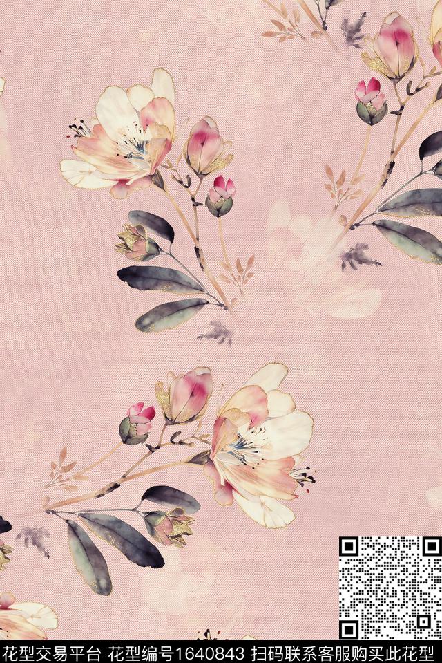 年轻女装满版散花花卉数码印花花型下载（图片编号: 1640843） - 瓦栏（Walan）