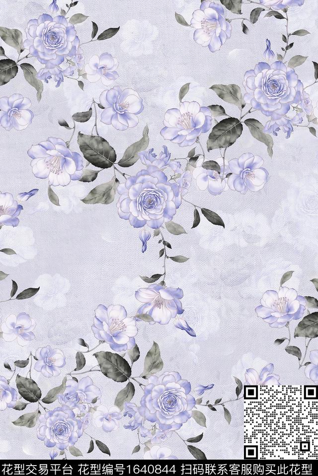 年轻女装满版散花花卉数码印花花型下载（图片编号: 1640844） - 瓦栏（Walan）