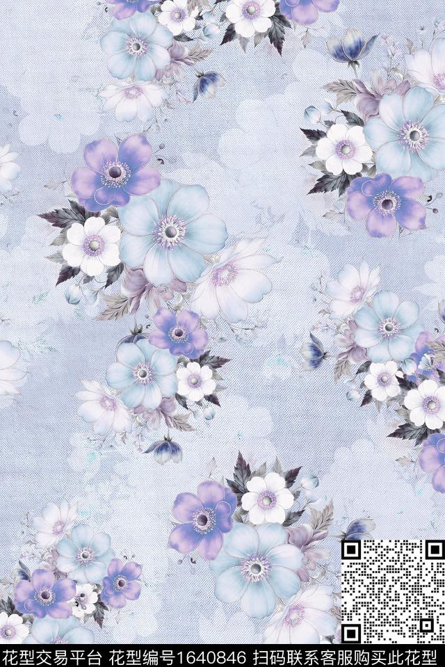 年轻女装满版散花花卉数码印花花型下载（图片编号: 1640846） - 瓦栏（Walan）
