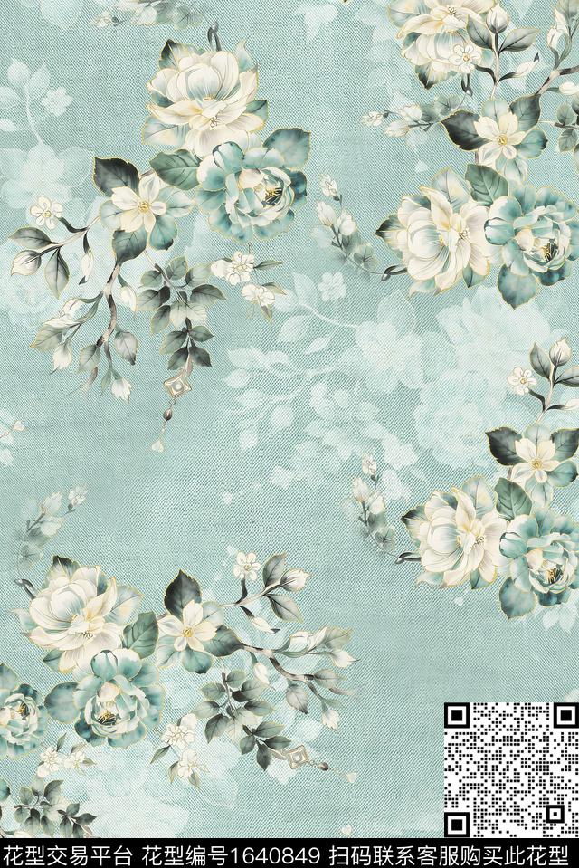 年轻女装满版散花花卉数码印花花型下载（图片编号: 1640849） - 瓦栏（Walan）