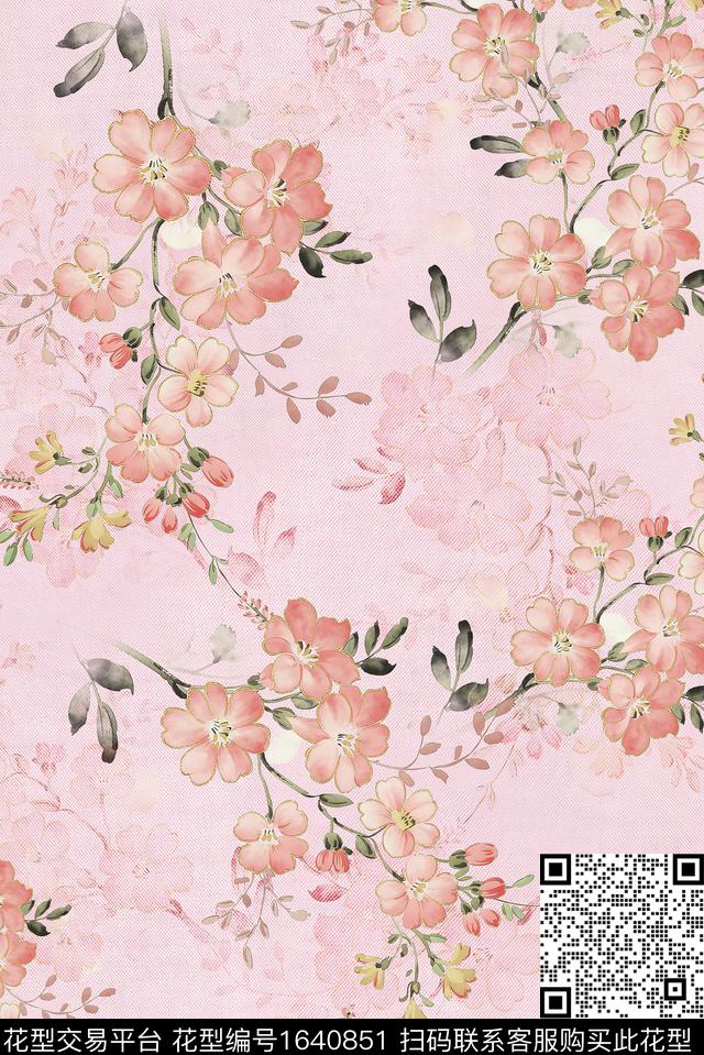 年轻女装满版散花花卉数码印花花型下载（图片编号: 1640851） - 瓦栏（Walan）