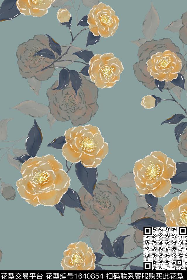 花卉水彩花卉数码印花花型下载（图片编号: 1640854） - 瓦栏（Walan）