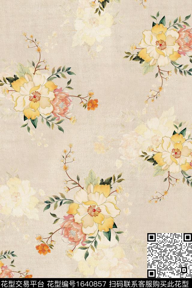 年轻女装满版散花花卉数码印花花型下载（图片编号: 1640857） - 瓦栏（Walan）