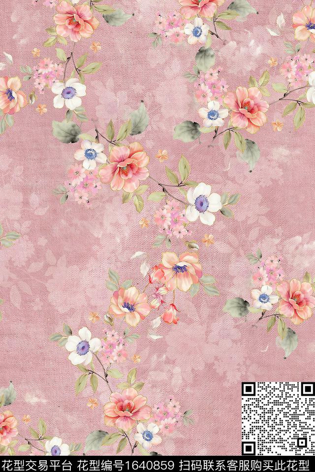 年轻女装满版散花花卉数码印花花型下载（图片编号: 1640859） - 瓦栏（Walan）