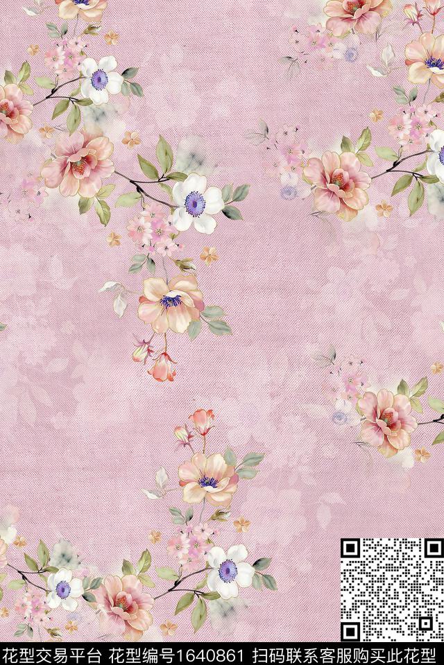 年轻女装满版散花花卉数码印花花型下载（图片编号: 1640861） - 瓦栏（Walan）
