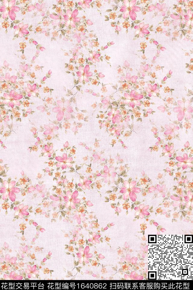 年轻女装满版散花花卉数码印花花型下载（图片编号: 1640862） - 瓦栏（Walan）