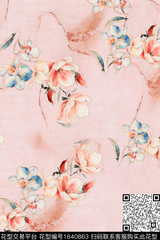 年轻女装满版散花花卉数码印花花型下载（图片编号: 1640863） - 瓦栏（Walan）