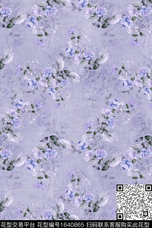 年轻女装满版散花花卉数码印花花型下载（图片编号: 1640865） - 瓦栏（Walan）