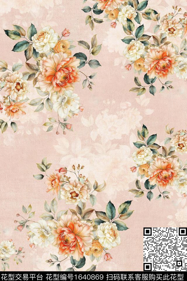 年轻女装满版散花花卉数码印花花型下载（图片编号: 1640869） - 瓦栏（Walan）