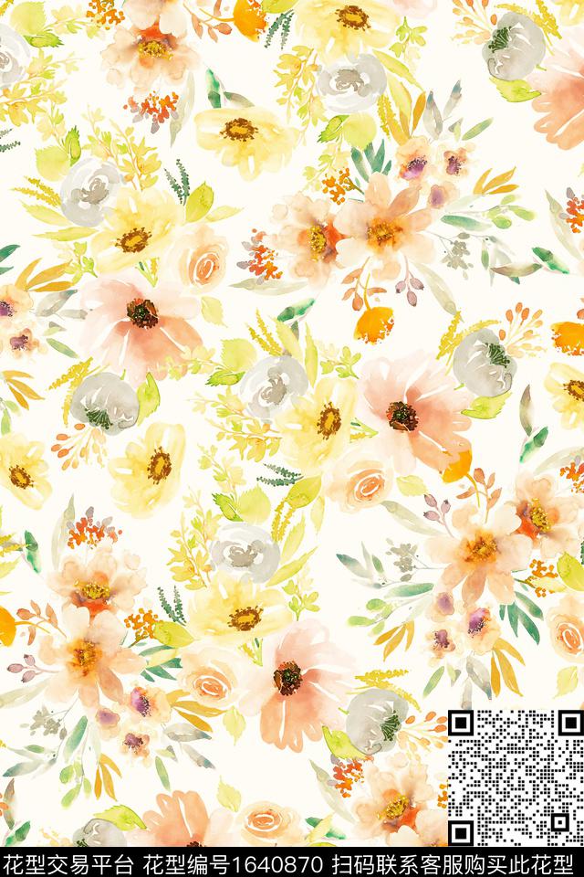花卉春夏花型水彩花卉数码印花花型下载（图片编号: 1640870） - 瓦栏（Walan）