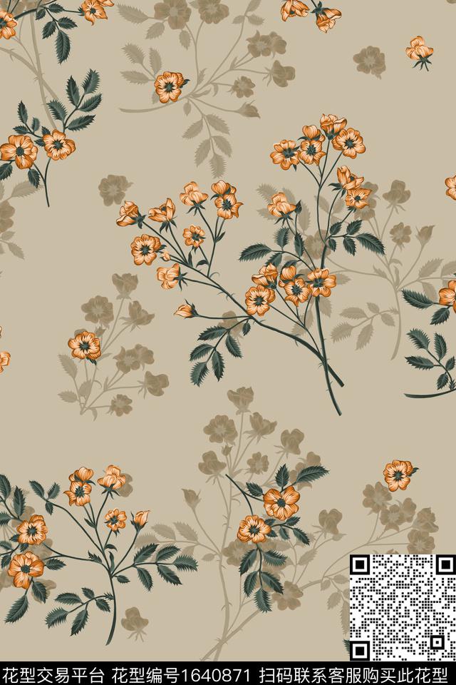 花卉影花枝条花数码印花花型下载（图片编号: 1640871） - 瓦栏（Walan）