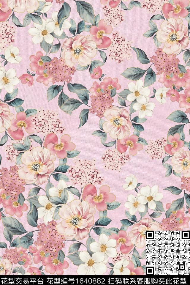 年轻女装满版散花花卉数码印花花型下载（图片编号: 1640882） - 瓦栏（Walan）