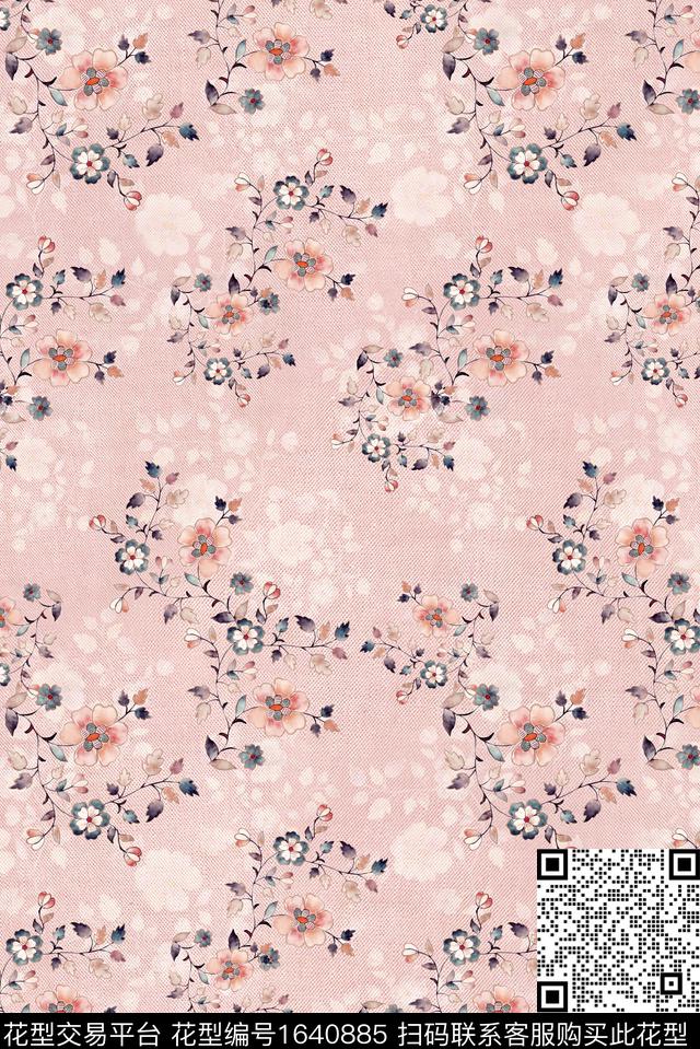 年轻女装满版散花花卉数码印花花型下载（图片编号: 1640885） - 瓦栏（Walan）