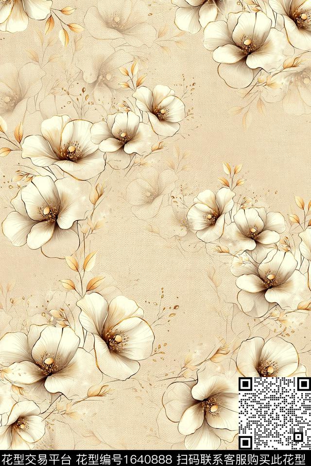 年轻女装满版散花花卉数码印花花型下载（图片编号: 1640888） - 瓦栏（Walan）