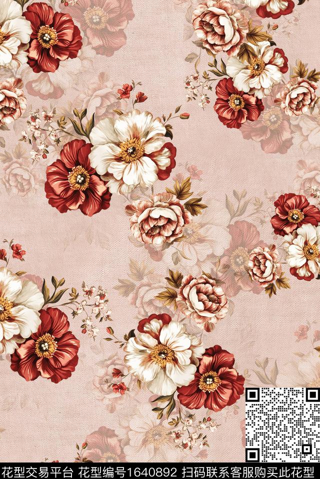 年轻女装满版散花花卉数码印花花型下载（图片编号: 1640892） - 瓦栏（Walan）