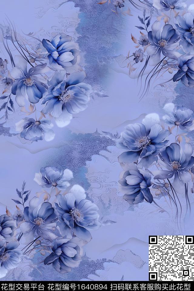 满版散花花卉中老年数码印花花型下载（图片编号: 1640894） - 瓦栏（Walan）