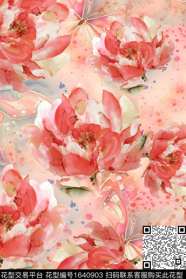 年轻女装满版散花花卉数码印花花型下载（图片编号: 1640903） - 瓦栏（Walan）